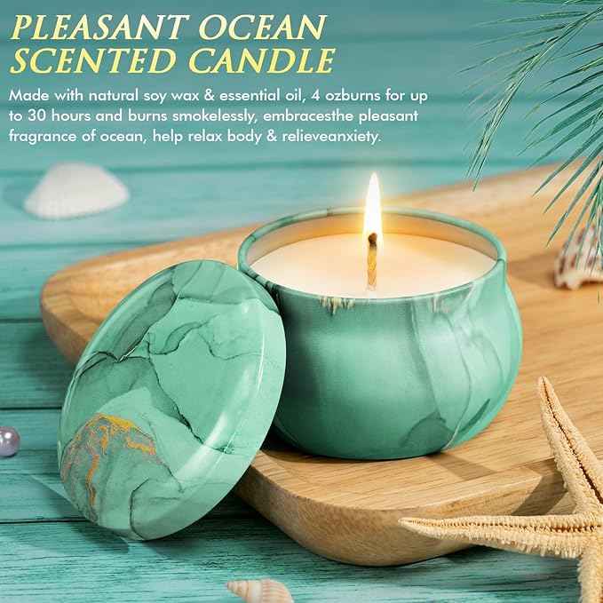 Birthday Gifts for Women Self Care Get Well Soon Gifts, Ocean Relaxing Spa Gift Box Care Package Basket w/ Luxury Flannel Blanket 40 oz Tumbler, Mother's Day Gift for Mom Her Wife Girlfriend Grandma