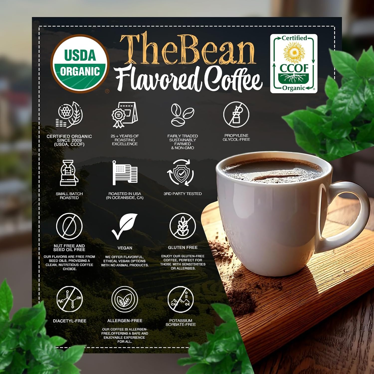 The Bean Organic Coffee Company Pumpkin Spice, Medium Roast, Ground Coffee, 16-Ounce Bags (Pack of 2),Café molido tostado organico