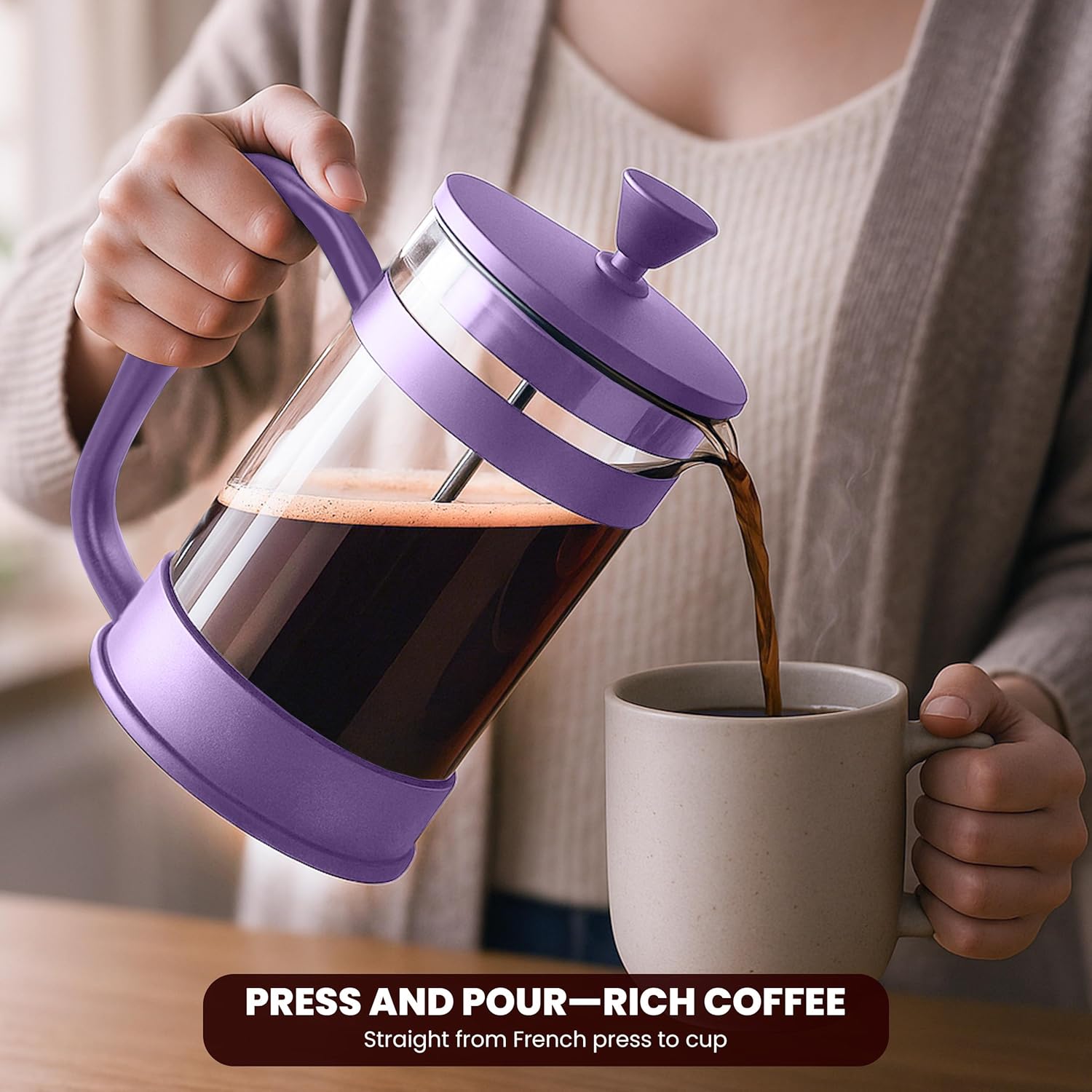 Utopia Kitchen 12 Ounce 0.35 Liter French Press Coffee Maker, Tea Maker, Travel Coffee Presses, Heat Resistant Thickened Borosilicate Coffee Pot for Camping Travel Gifts, Plum Pack of 1 - Blissbrew