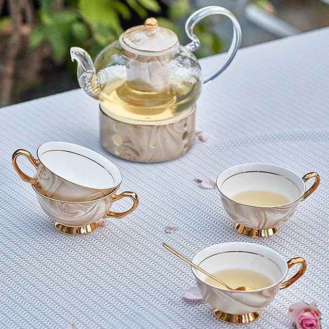 Luxury Ceramic Tea Set – 5-Piece European Style Bone China Teapot Set with Teacups & Gift Box – Elegant Afternoon Tea Set for Home & Gifting