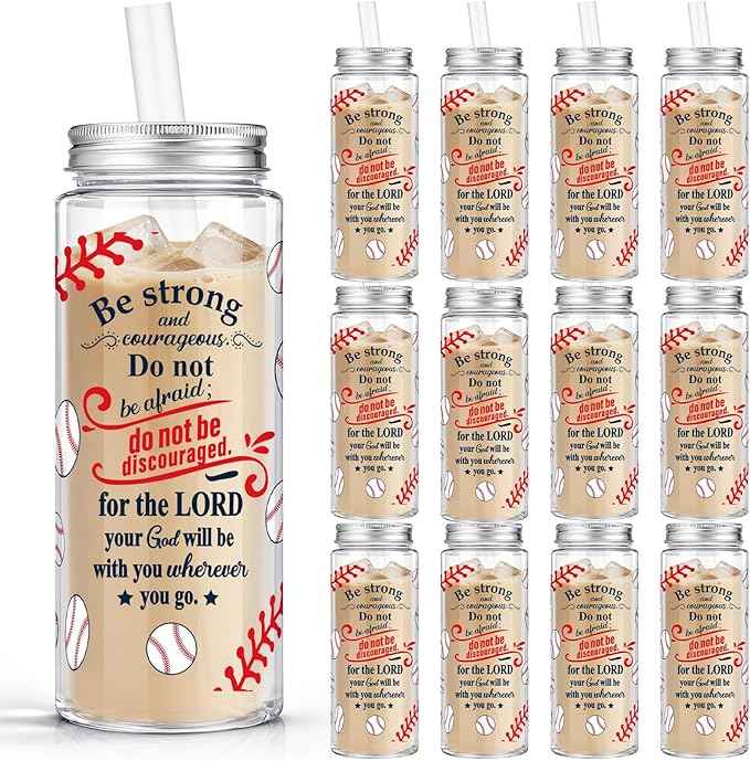 Vesici 12 Pcs Easter Inspirational Baseball Plastic Cups with Straws and Lids Bulk Baseball Team Gift Sports Party Favors Plastic Tumbler Gift Sports Party Decorations Supplies