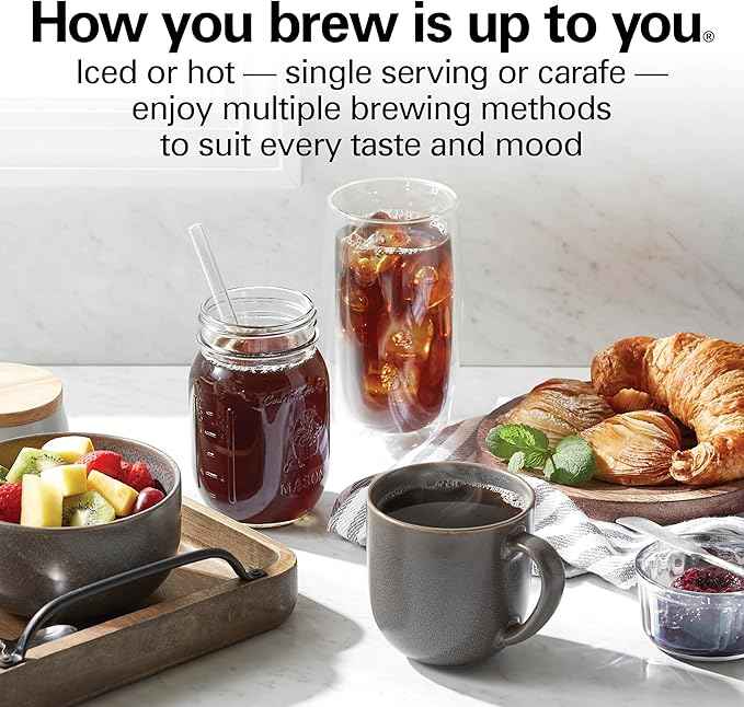 Hamilton Beach FlexBrew Advanced 5-in-1 Programmable 12 Cup Drip and Single Serve Hot & Iced Coffee Maker with Movable 60 oz. Water Reservoir, Use Pod Packs and Grounds, Fast Brewing, Black (49924)