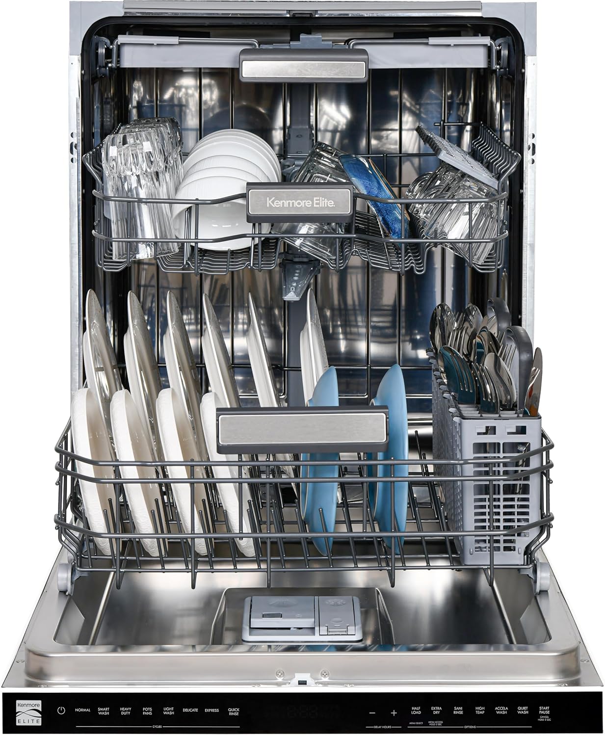 Kenmore Elite 24" Built-in Stainless Steel Tub Dishwasher TotalFlex 3rd, SmartWash, UltraWash, TurboDry, MoreSpace Plus Adjustable Rack, Energy Star Certified, White - Blissbrew