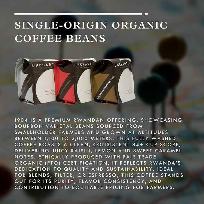 Single-Origin Organic Coffee Beans Gift Box, Light, Medium and Dark Roast Organic Whole Bean Coffee, 3 Pack Explorer, 9 oz each, 1904 Rwanda by Uncharted Coffee