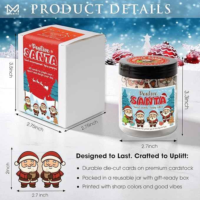 Positive Santa Jar – 60 Funny Emotional Support Santa Jar- Christmas Gifts for Teens, Women, Men, Coworkers, Teachers, Sisters, Friends – Christmas Stocking Stuffer for Teen Girls, Boys