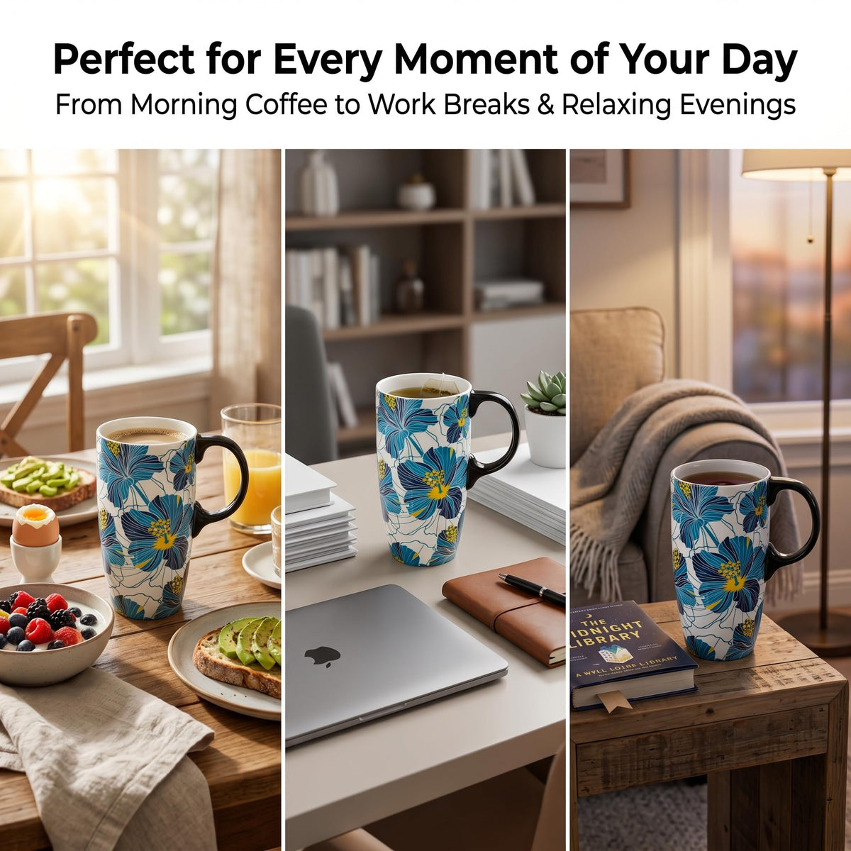 Floral travel mug shown with matching gift box