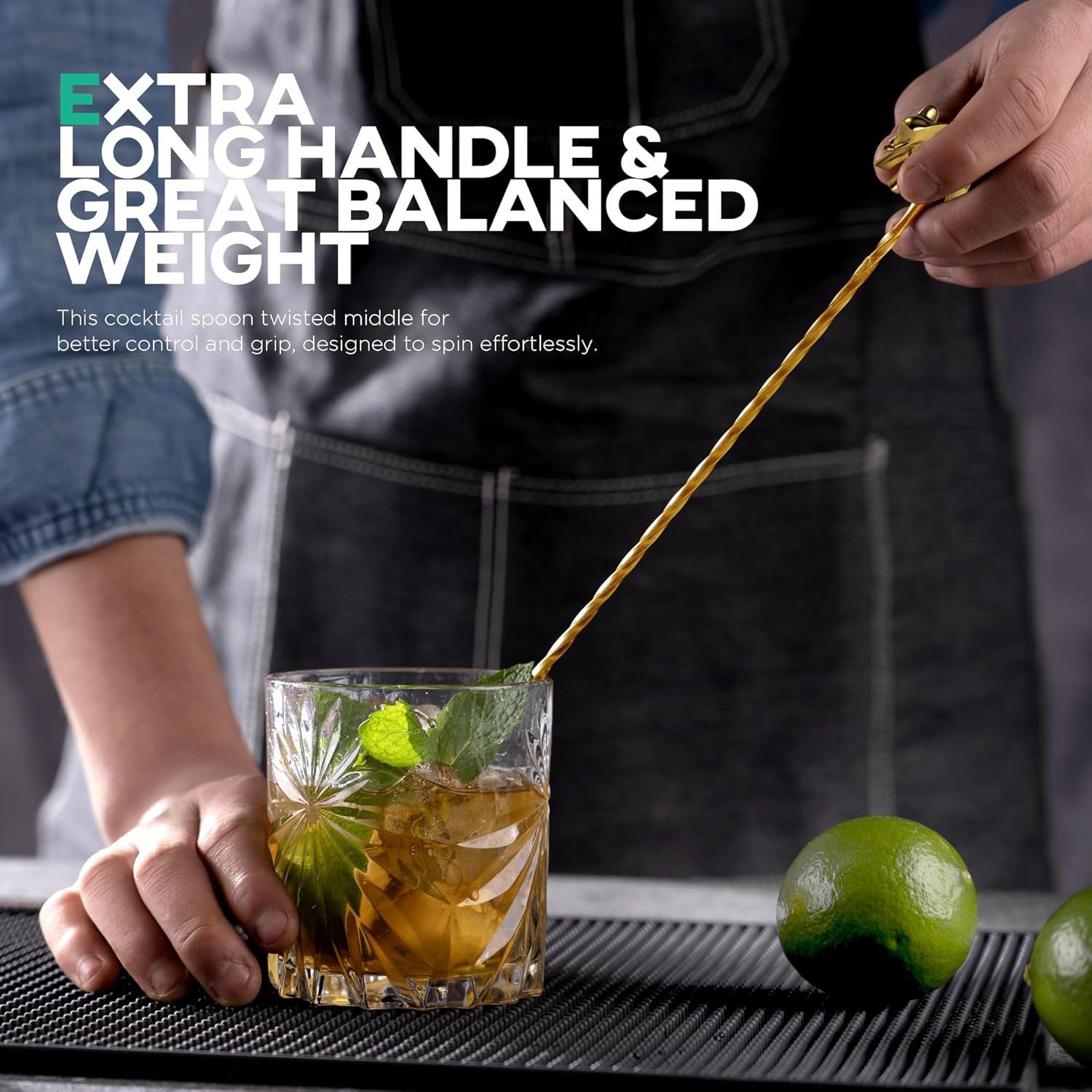 Homestia Gold 12-Inch Stainless Steel Cocktail Spoon with Elephant Bear Handle - Perfect for Mixing & Layering Drinks in Tall Cups, Bar & Shakers - Durable Long Handle Bar Stirrer, 2-Pieces