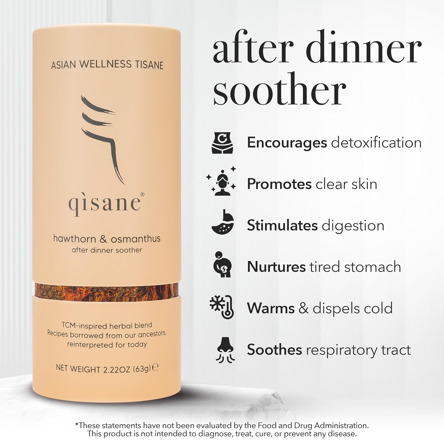 qìsane Hawthorn Berry Tea Bags with Osmanthus Flower - Dried Hawthorn Berries, Osmanthus Plant, Lemongrass & Ginger Loose Leaf Tea to Help Support Digestion & Easy Breathing - 10 sachets (~30 cups)