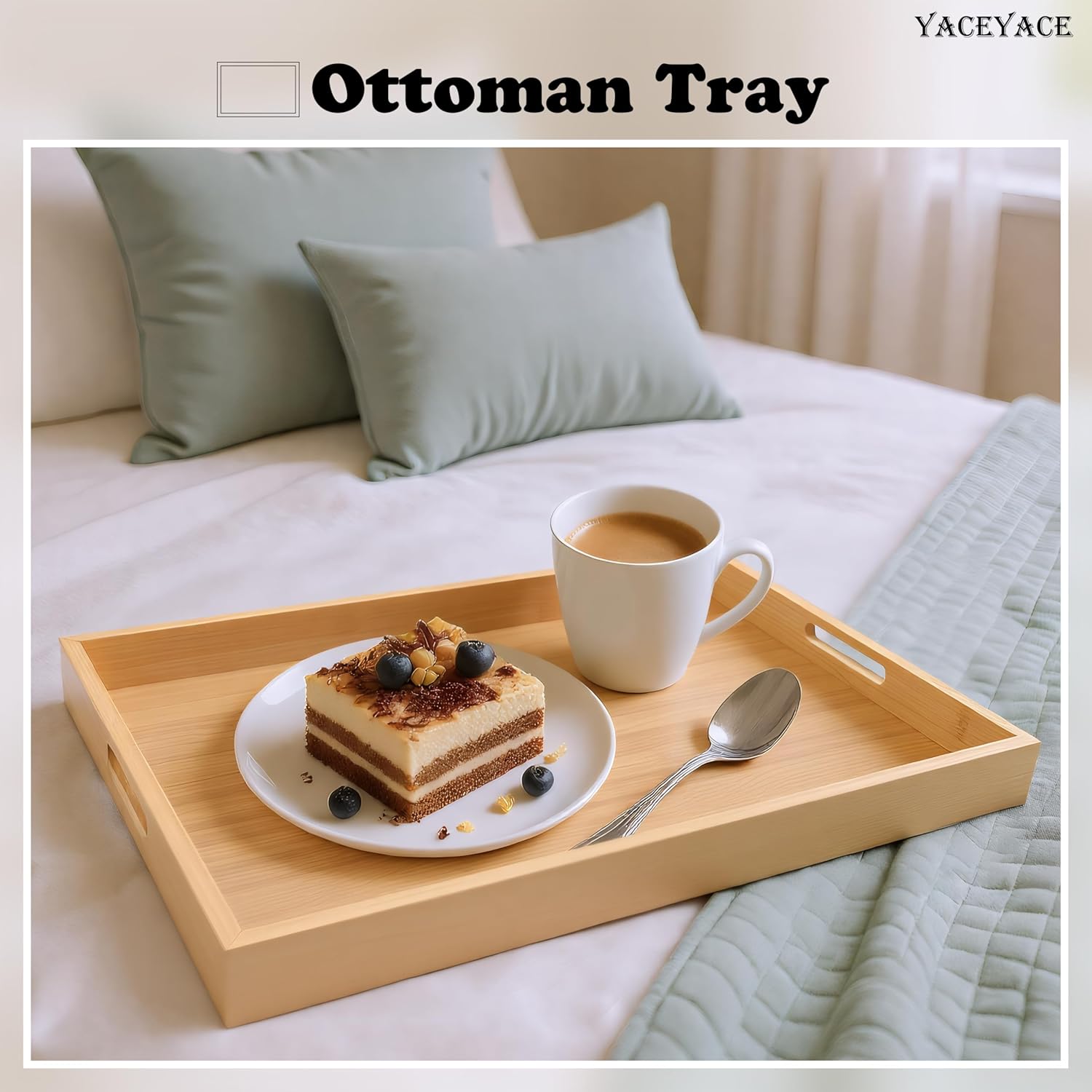 Serving Tray, 13"x8.7"x1.5" Small Bamboo Serving Trays for Party, Coffee Table, Ottoman, Breakfast, Dining, Home Decor, Bathroom, Bar
