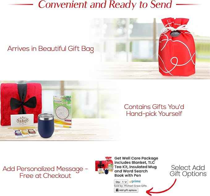Get Well Soon Gifts for Women or Men - Gift Set Includes Luxury Blanket, Temperature Retention Cup, TLC Tea Kit & Inspirational Word Search Book - After Surgery, Thinking of You Care Package
