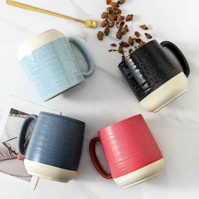 HASENSE Ceramic Large Coffee Mugs Set of 4-15 Ounce Porcelain Coffee Cups Set with Handle Perfect for Tea, Cocoa, Latte, Milk and Cappuccino, Modern Tea Cups Set for Man and Woman, Dark Blue