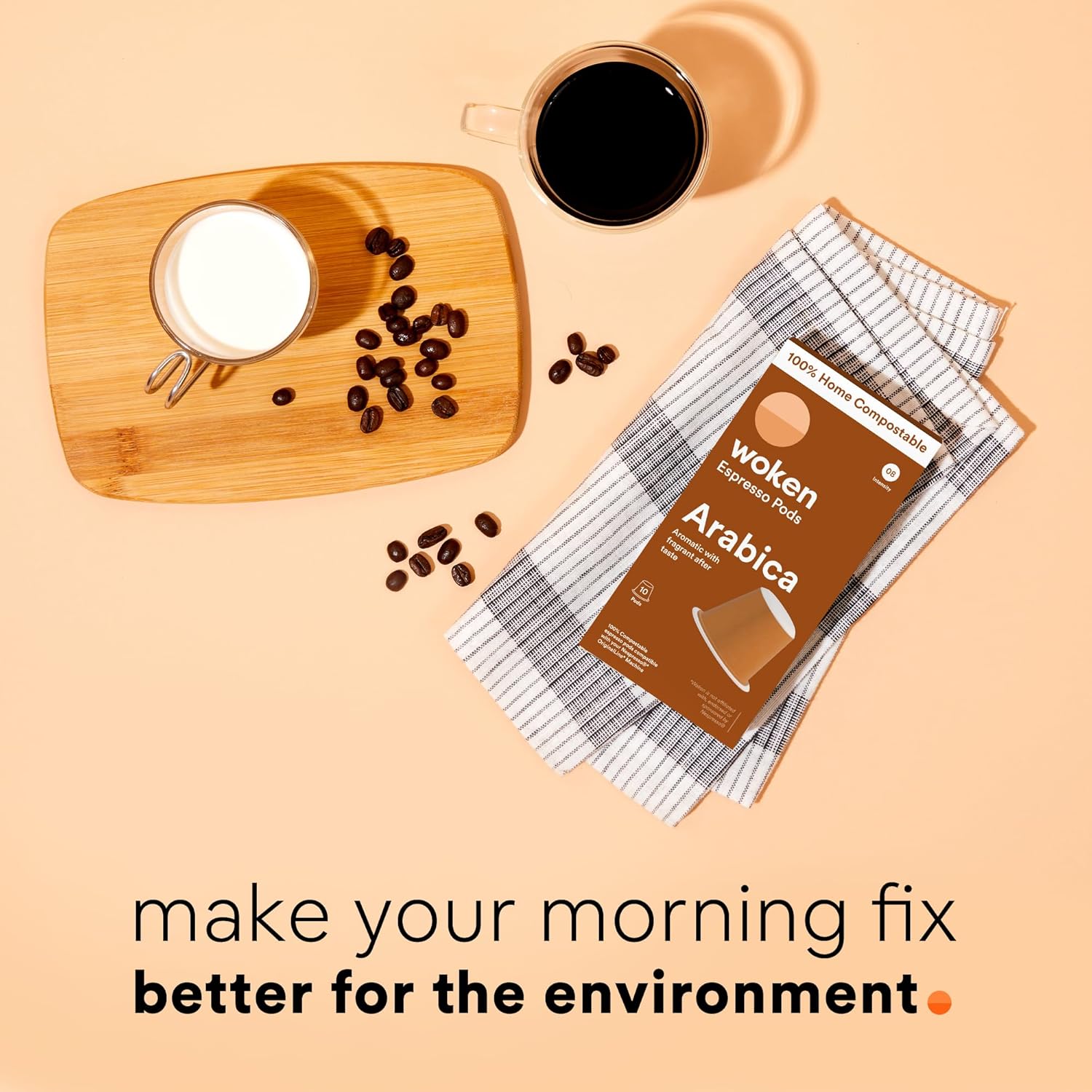 WOKEN COFFEE Compostable Nespresso Pods - Arabica Medium Roast Italian Espresso Coffee Capsules Compatible With Nespresso Coffee Machine (60 Pod Count, 6 Boxes)