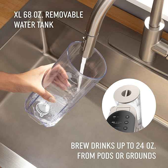 Ninja Pod & Grounds | Coffee Maker | XL Single-Serve | K-Cup Pod Compatible | Brews Grounds | Compact Design | Built-In Milk Frother | 68-oz. Reservoir, 6-oz. Cup to 24-oz. Mug Sizes | Stone |PB055AST