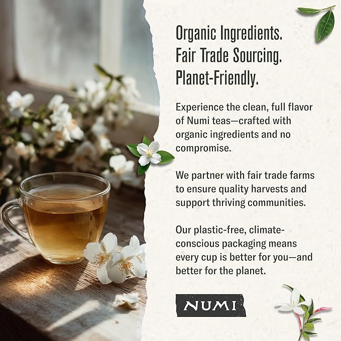 Numi Organic Green Tea with Jasmine, 100 Green Tea Bags with Real Jasmine