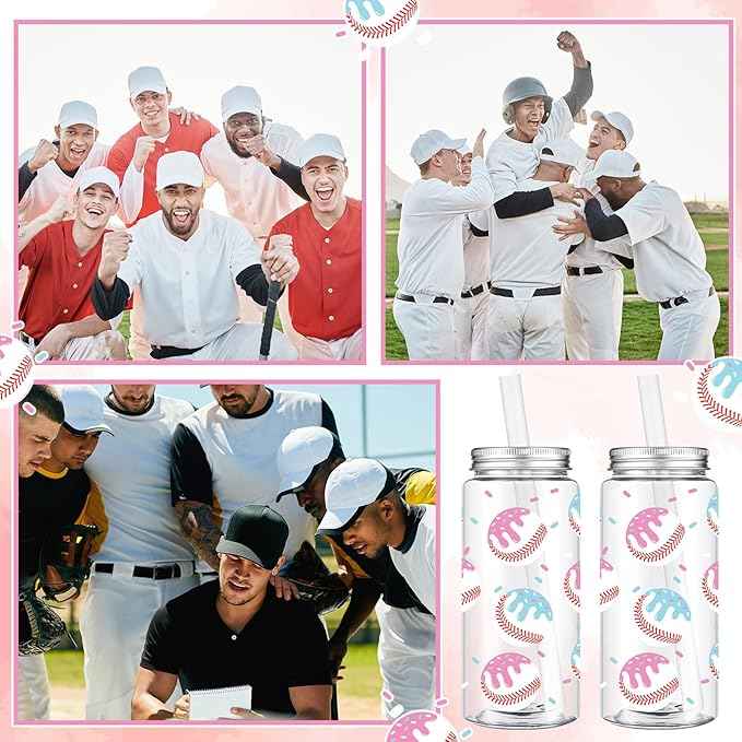 Vesici 24 Pcs Ice Cream Drip Baseball Cups 14.2oz Tumbler Cups with Lids and Straws Bulk Baseball Drip Party Gifts Favor Ice Cream Plastic Reusable Cup for Sports Theme Party Team Gifts