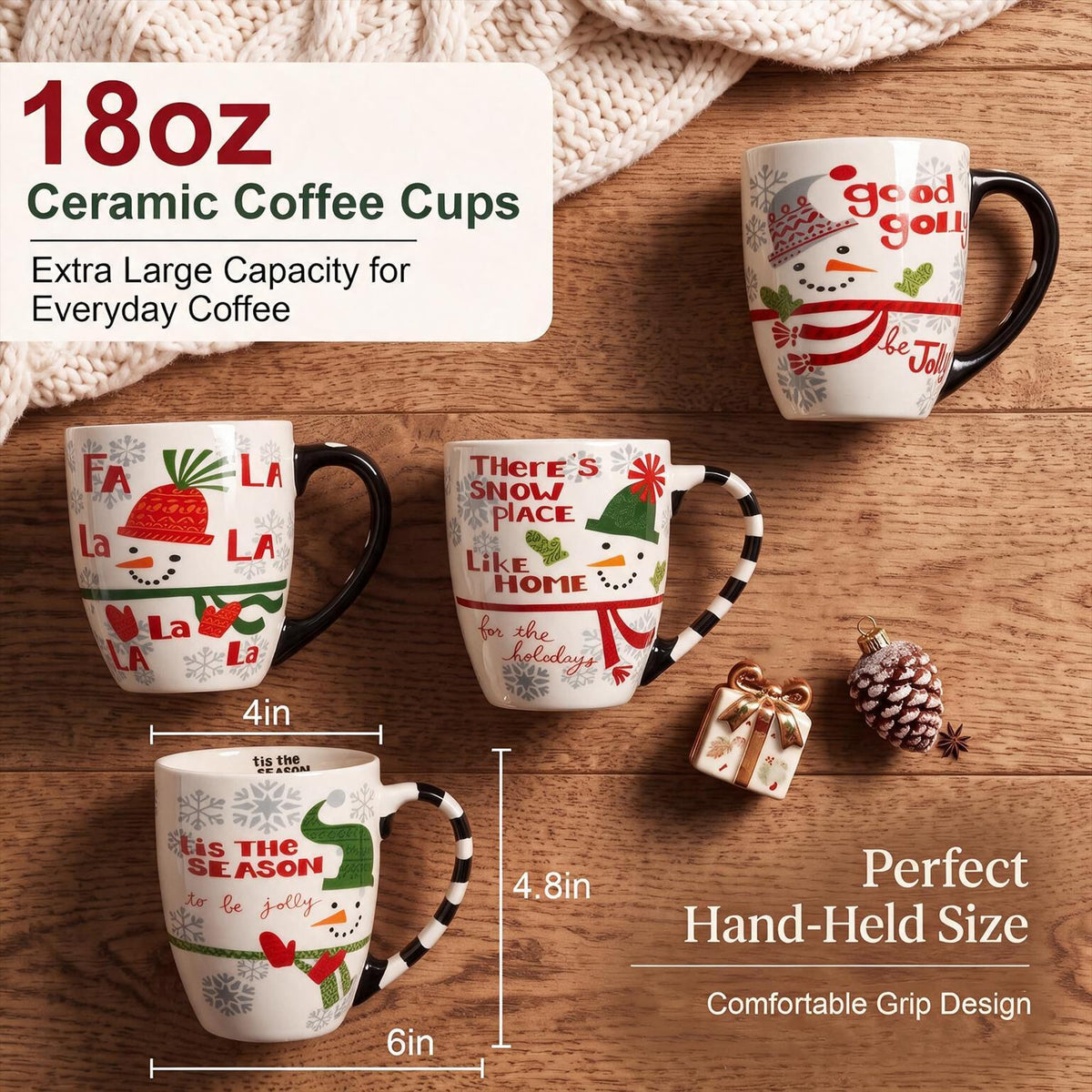 Ceramic holiday mug with Christmas hat print