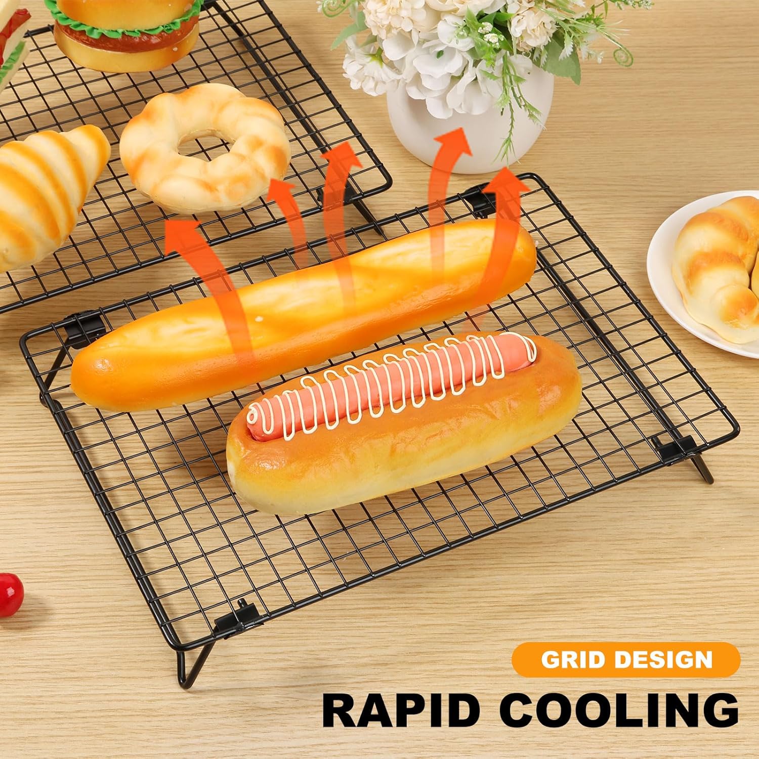 13.4" × 9.4" Stackable Cupcakes Cooling Racks – 2-Pack Nonstick Carbon Steel Baking Racks with Collapsible Legs, Perfect for Cooking, Roasting, Grilling, Drying & Cooling Cookies