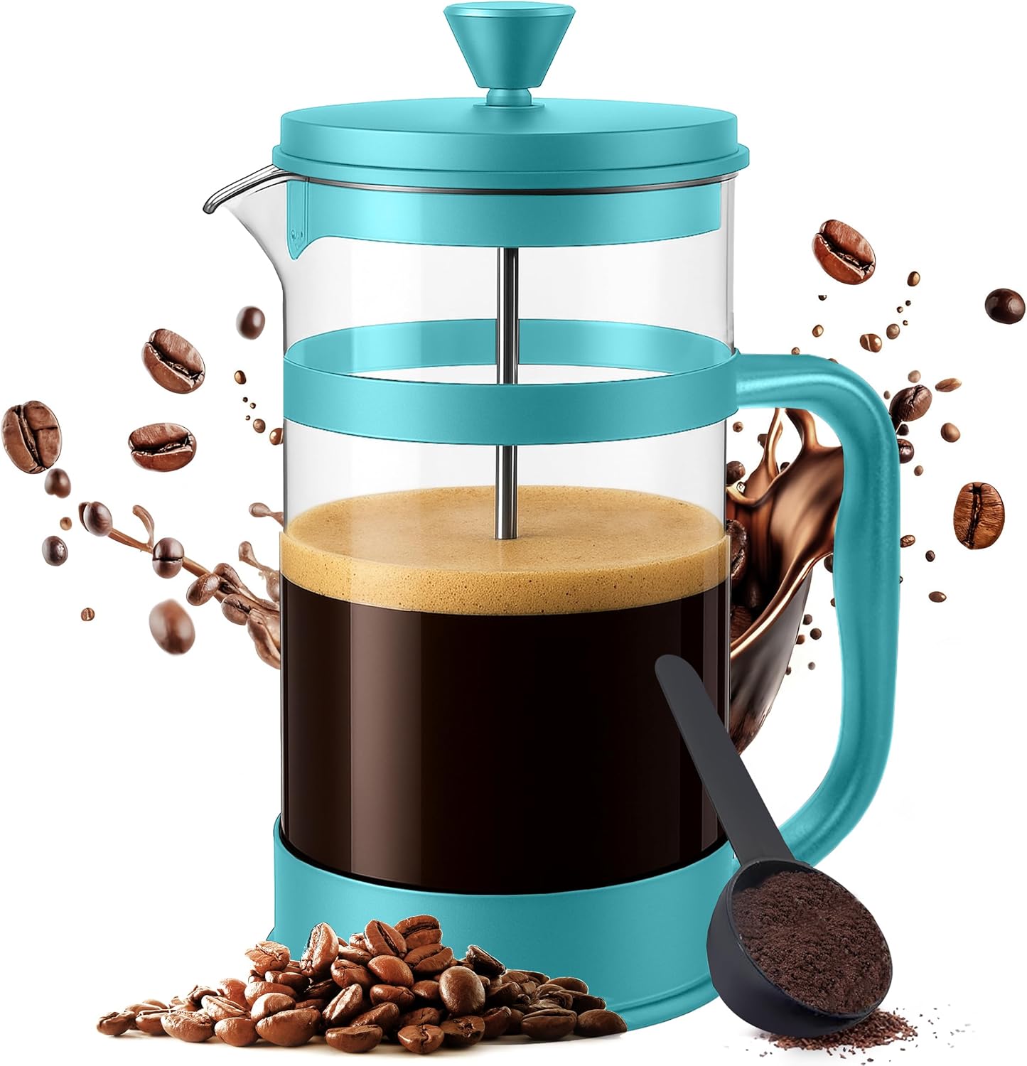 Utopia Kitchen French Press Espresso and Tea Maker with Triple Filters, Stainless Steel Plunger and Heat Resistant Borosilicate Glass (Aqua, 12-oz (Pack of 1)) - Blissbrew