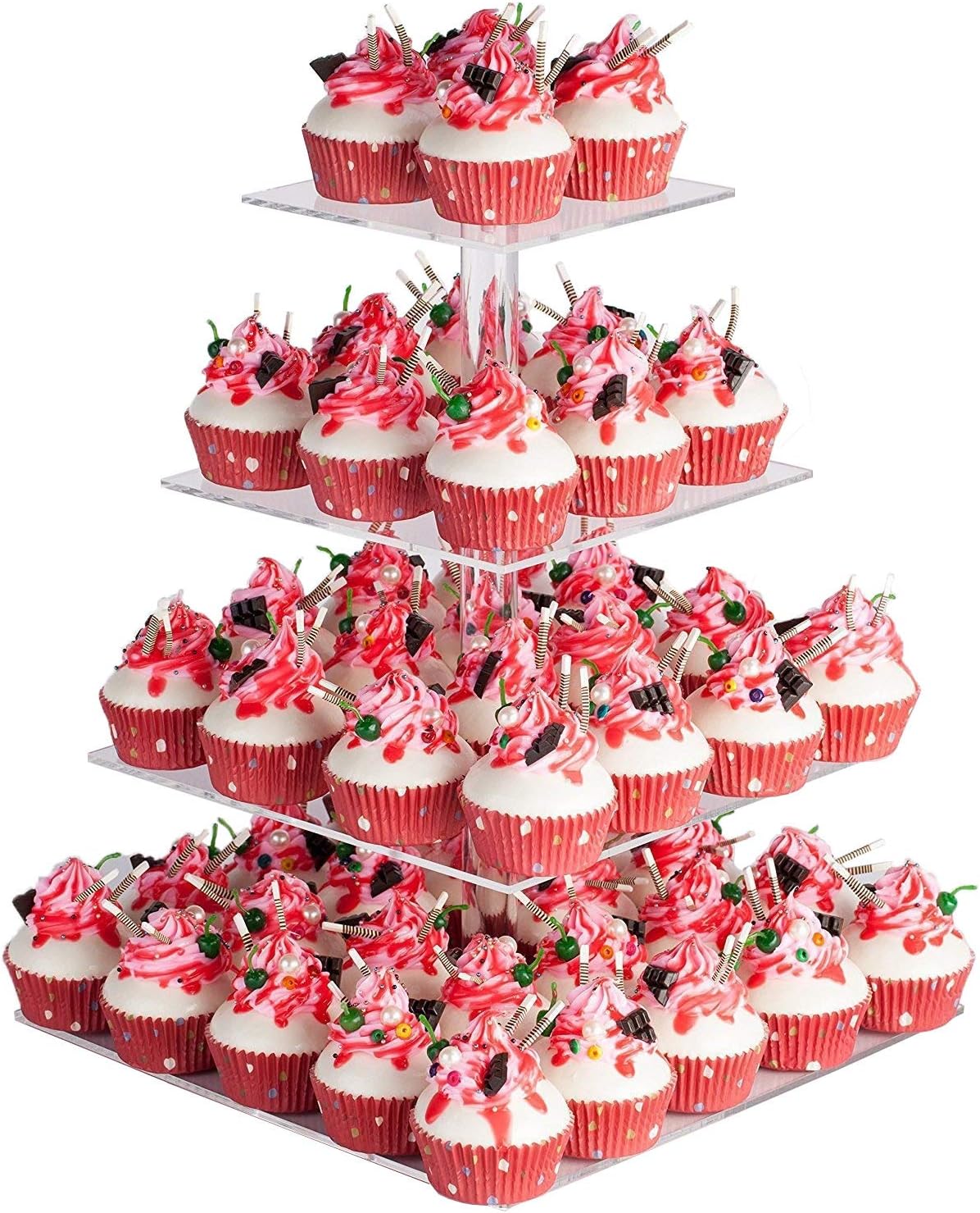 YestBuy 4 Tier Acrylic Cupcake Stand, Premium Cupcake Holder, Acrylic Cupcake Tower Display Cady Bar Party Décor â Display for Pastry(4.7