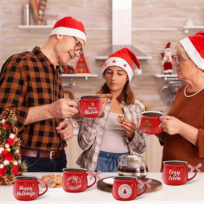 Sawysine Christmas Coffee Mugs Set of 6, 12 oz Ceramic Mug Gift Holiday Hot Cocoa for Family Mom Woman Friend Farmhouse (Gingerbread Man Style)