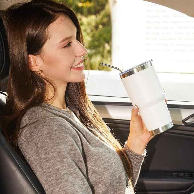 MEWAY 30oz Tumbler Double Wall Vacuum Insulated Travel Mug, Stainless Steel Tumbler with Lid, Durable Powder Coated Insulated Coffee Cup for Cold & Hot Drinks (White,1 PACK)
