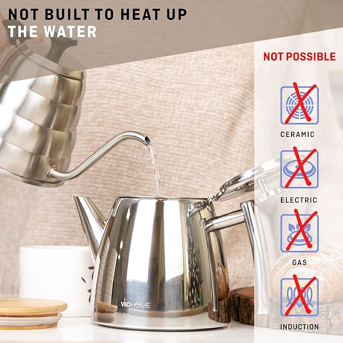 VeoHome Stainless Steel Tea Pot with Infuser - Keeps Heat Thanks to its Double Wall, Silver (0.5 Liter (17 oz))…