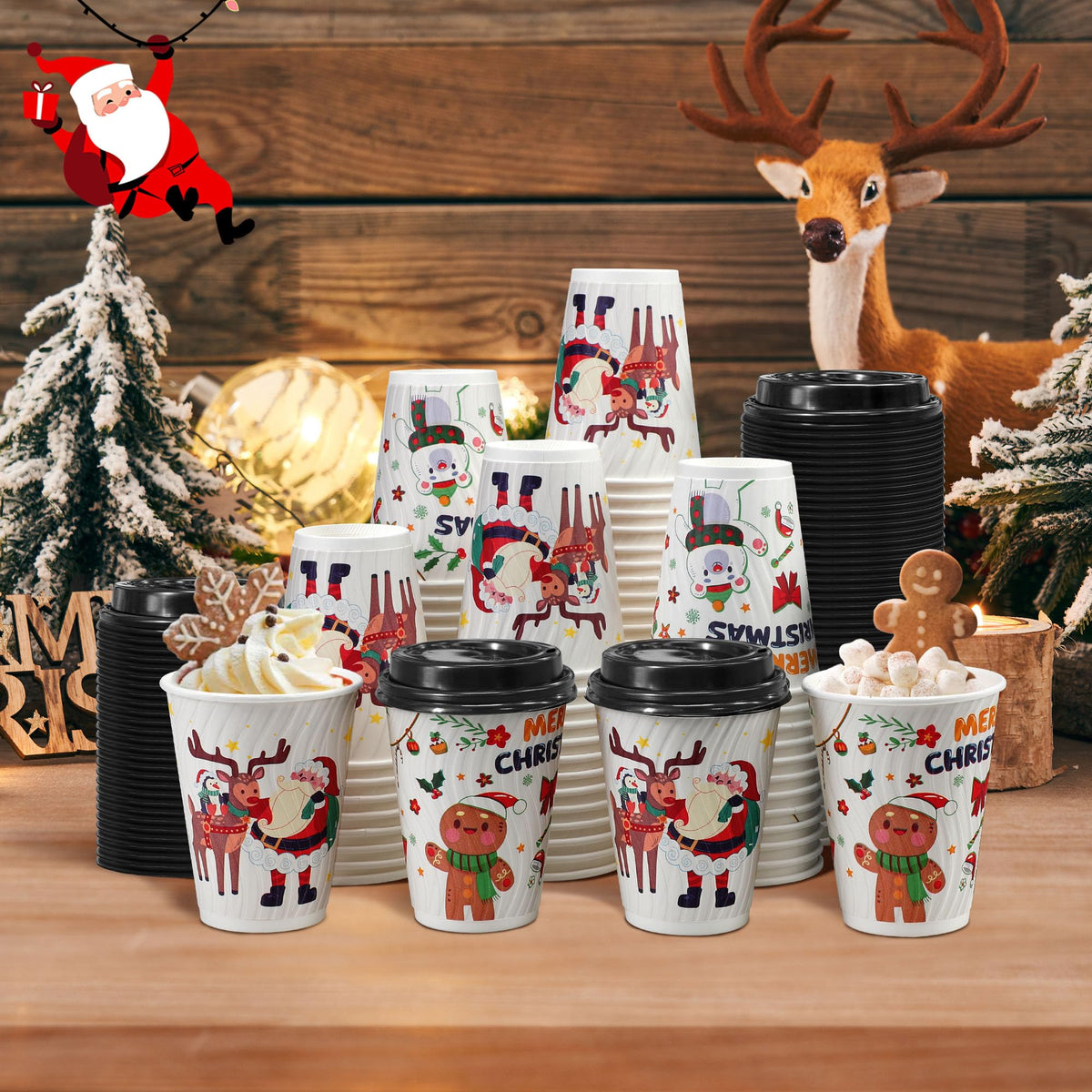 Pack of 100 paper coffee cups with lids