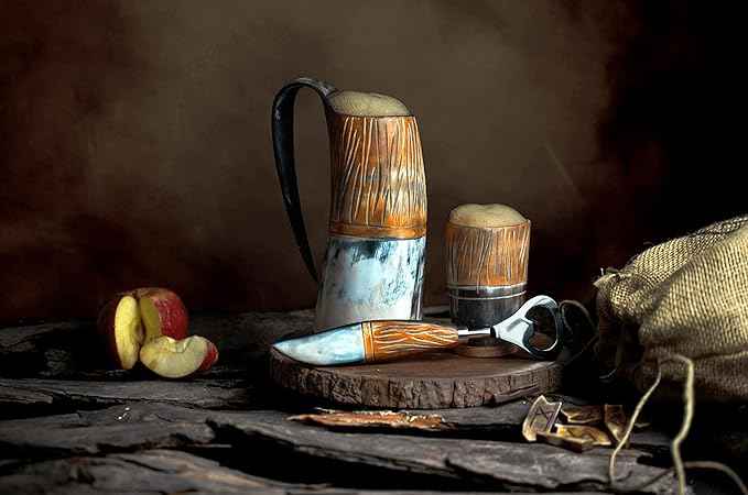 Viking OX Horn Mug, 16–20 Oz (The JARL) Ox Horn Cup & Coffee Stein | Stylish and Handmade Present for Men and Women, Home Accessories | Shot Glasses for Mead, Ale, Whisky and Beer Cup…