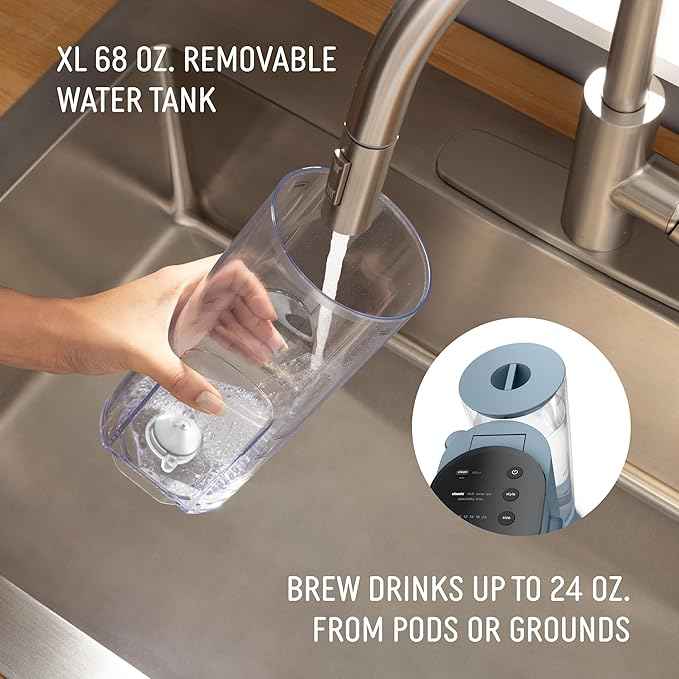 Ninja Pod & Grounds Specialty XL Single-Serve Coffee Maker, K-Cup Pod Compatible, Brews Grounds, Compact Design, Built-In Milk Frother, 68-oz. Reservoir, 6oz. Cup-24oz. Mug Sizes, Denim Blue, PB055ABL
