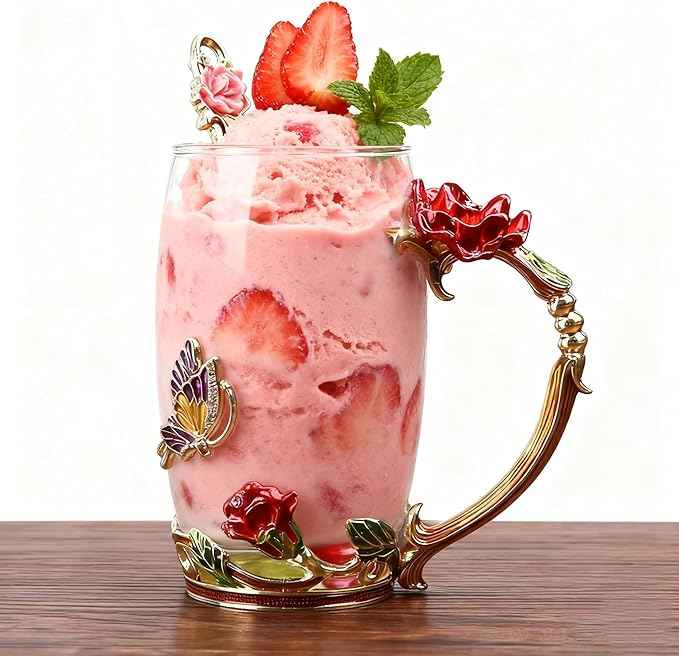 Handicraft Crystal Glass 3D Flower Cups Tea Mug With Tea Spoon Women Coffee, Tea, Juice, Beer, Milk Hot And Cold Drinks Use Gift Package. (Red Rose-Tal)