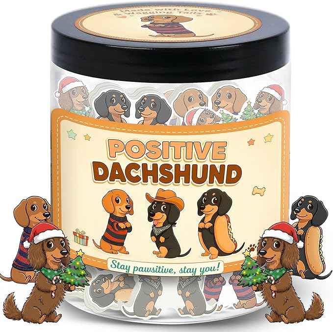 Positive Dachshund Jar with 60 Affirmation Cards, Emotional Support Gift, Funny Dachshund Gifts for Women, Christmas Decor, Weiner Gifts, Cute Puppy Dachshund Decor for Dog Lovers