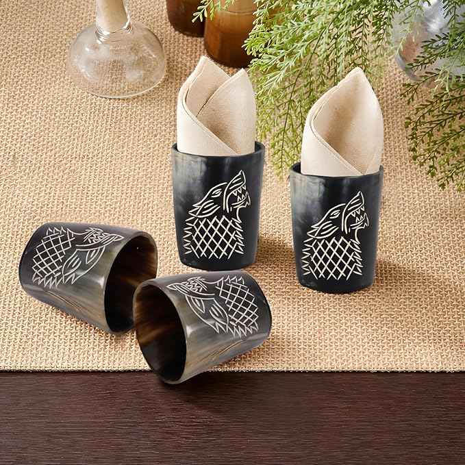 Handicrafts Home Viking Horn Shot Glasses Set of 8, Handmade Natural Ox Horn, Rustic Viking Drinkware Whiskey Shot Cups, Father’s day Gifts, Birthday Gifts for Men, Room Decor for Men
