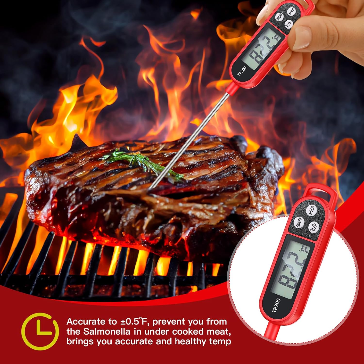12 Pcs Meat Food Thermometer Food with Probe Water Liquid Instant Read Digital Thermometer Kitchen Cooking Supplies for Cooking BBQ Milk Yogurt (Red)