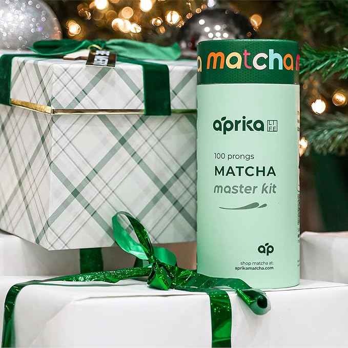 Aprika Life Matcha Bamboo Whisk Set with Holder | 100 Prong Chasen, Bamboo Scoop & Glass Whisk Holder | Matcha Whisk and Holder Starter Kit