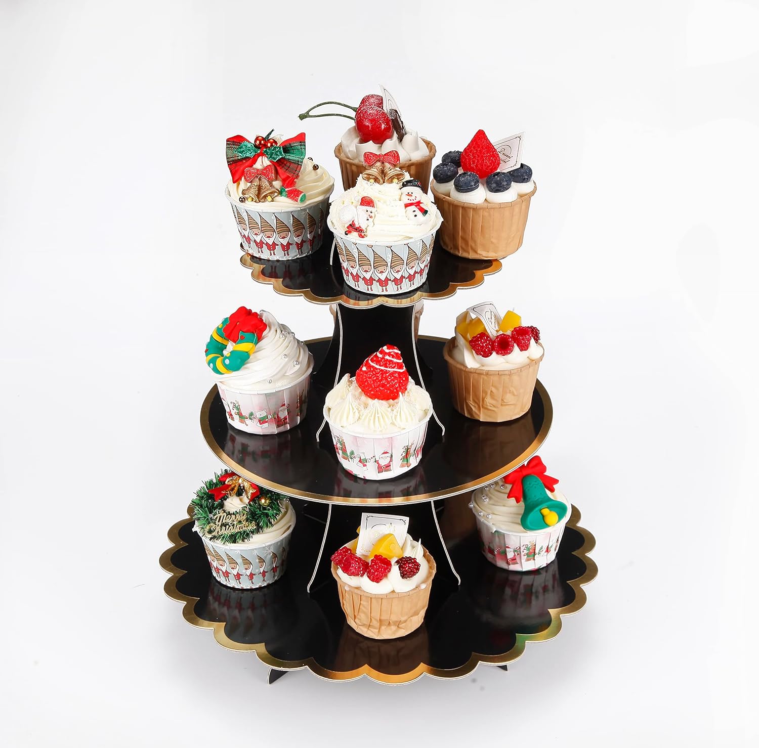 3-Tier Cupcake Stand, Lace Trim Cake Stand holder, Tiered DIY Cupcake Stand Tower for Dessert Table Displays, Birthday Theme Party Favors Decoration, Floral Tea Party, 12