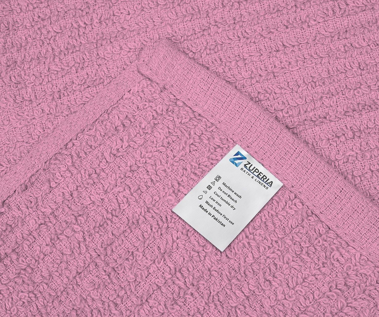 ZUPERIA Bar Mop Kitchen Towels - Pack of 12 (16" x19”) 100% Ring Spun Cotton - Dish Washcloths for Superb Cleaning and Less Lint - Highly Absorbent Dish Cloths and Dish Towels for Everyday use (Pink)