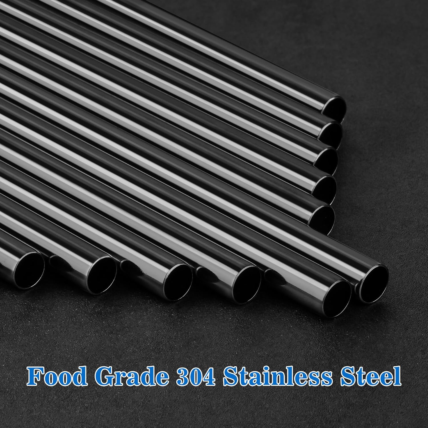 Tomorotec 40oz Straws, 14PCS Stainless Steel Replacement Straws for Stanley 40oz Adventure Quencher Travel Tumblers with Cleaning Brushes 2PCS, Food-Grade, Dishwasher Safe for Smoothies (Black)
