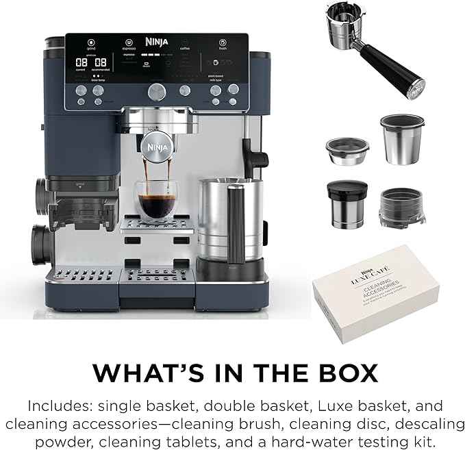Ninja Luxe Café Premier Series, Espresso Machine, Drip Coffee Maker & Rapid Cold Brew, Integrated Grinder, Assisted Tamper, Hands-Free Frother, for Cappuccinos & Lattes, Cyberspace, ES601CY
