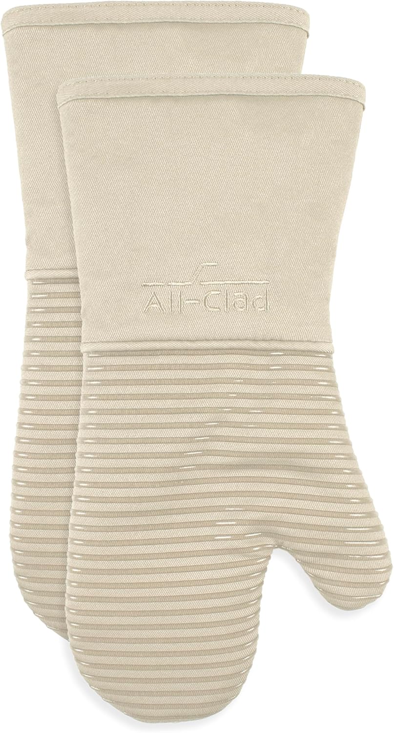 All-Clad Silicone Oven Mitts: Heat Resistant up to 500 Degrees - 100% Cotton & Silicone, 14