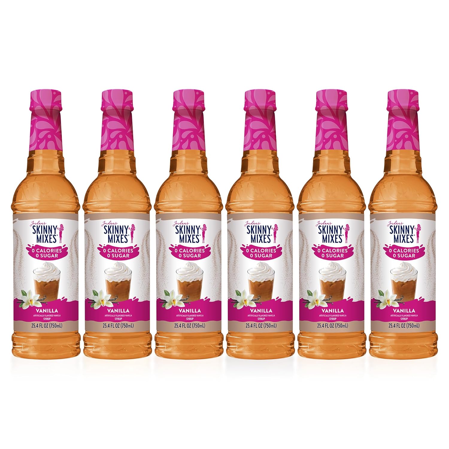 Jordan's Skinny Syrups Sugar Free Coffee Syrup, Vanilla Flavor Drink Mix, Zero Calorie Flavoring for Chai Latte, Protein Shake, Food and More, Gluten Free, Keto Friendly, 25.4 Fl Oz, (Pack of 6)