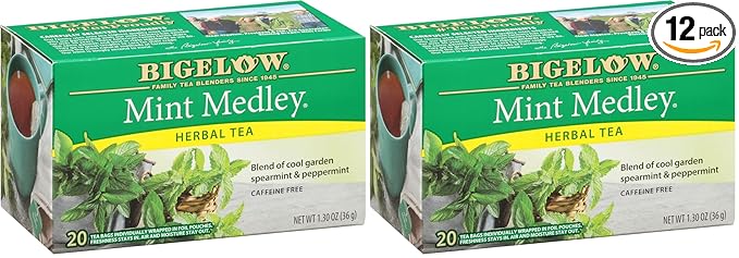 Bigelow Tea Mint Medley Herbal Tea, Caffeine Free Mint Tea with Spearmint and Peppermint, 20 Count Box (Pack of 12), 120 Total Tea Bags