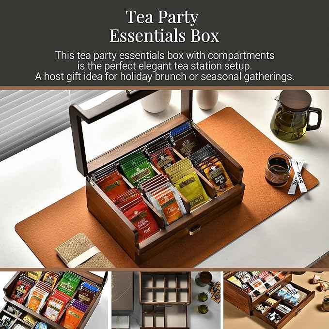 Personalized Tea Organizer Box with Drawer – Elegant Wooden Tea Caddy for Tea Bags & Accessories – Premium Kitchen Storage Gift for Tea Lovers, Housewarming, Weddings & Birthdays