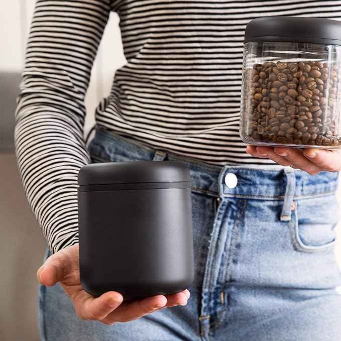 Fellow Atmos Vacuum Coffee Canister & Food Storage Container - 0.7 Liter Canister holds up to 11 oz of Coffee Beans - Airtight Food Storage Containers - Coffee Containers - 0.7 Liter - Matte Black