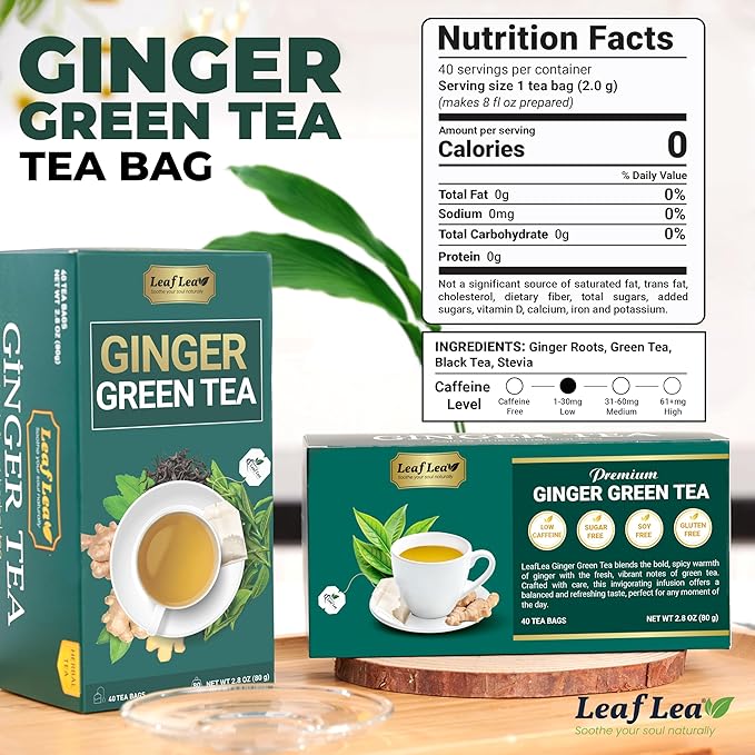 Premium Ginger Green Tea Bags Blend, Natural Green Tea with Ginger Tea Bags, Spicy and Warming Flavor Promotes Healthy Digestion, Ideal For Gift Box | 160 Tea Bags