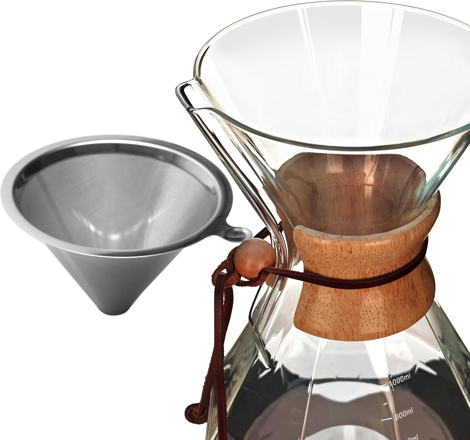 AGOGO Pour Over Coffee Maker Glass - 6/8/10 Cup Barista Kit with 304 Stainless Filter for Home, Office, Camping, Cafes - Easy Clean Coffee Dripper Set (Rag&Brush Included) (10 Cup/34 oz-Diamond Shape) - Blissbrew