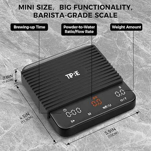 Mini Espresso Coffee Scale with Timer & Flow Rate, 2kg/0.1g Precision Digital Coffee Scale, Portable Espresso Scale Rechargeable via USB-C, Triple Brew Modes, LED Display, Mute Mode, g/oz/lb:oz