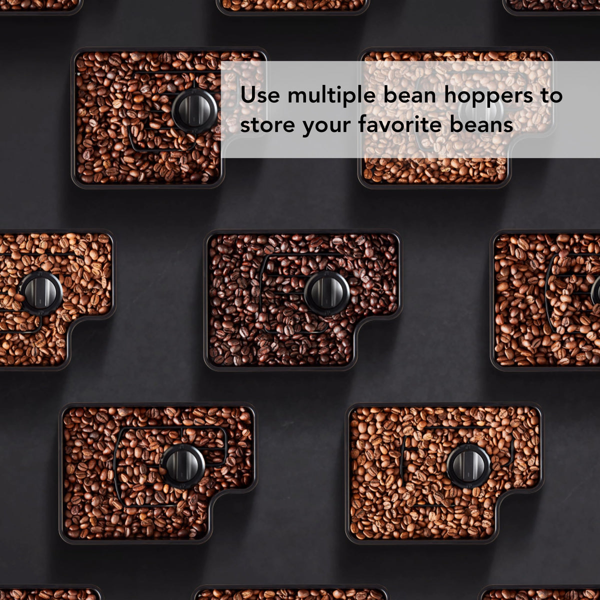 Black bean hopper top view for storing coffee beans