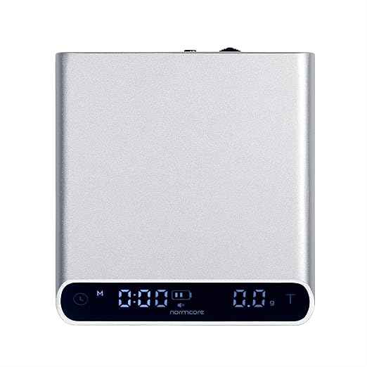 Normcore Pocket Coffee Scale V3, Barista Scale with Timer, Pour Over Drip Espresso Scale, Anodized Aluminum Body with Back-Lit LCD Display, Silver