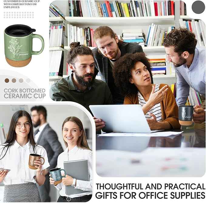 10 Pcs Employee Appreciation Gift Bulk Non-slip Cork Bottom Coffee Mug 13.5 oz Ceramic Tumbler Inspirational Mug Thank You Gifts for Social Worker Teacher Volunteer Nurse Staff(Awesome)