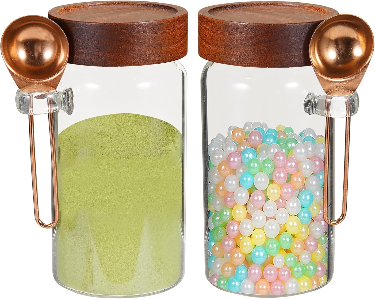 Glass Jars with Spoons Sugar Coffee Canister Round Glass Food Storage Jar for Spice Pantry Tea Coffee Bean Salt (2×550ml(18oz))